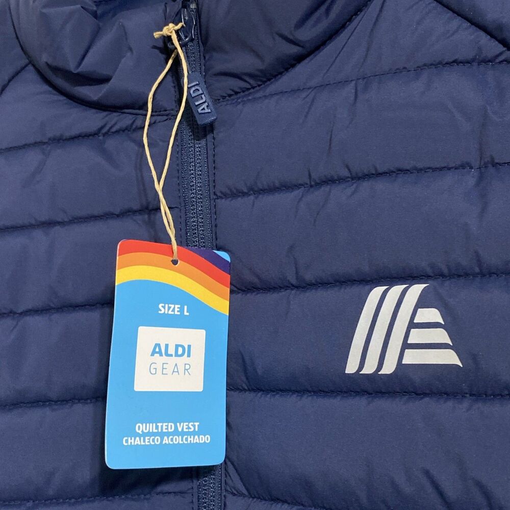 ALDI GEAR 2025 Men's L Blue Quilted Puffer Vest Pockets Logo Sleeveless NEW - Picture 4 of 9